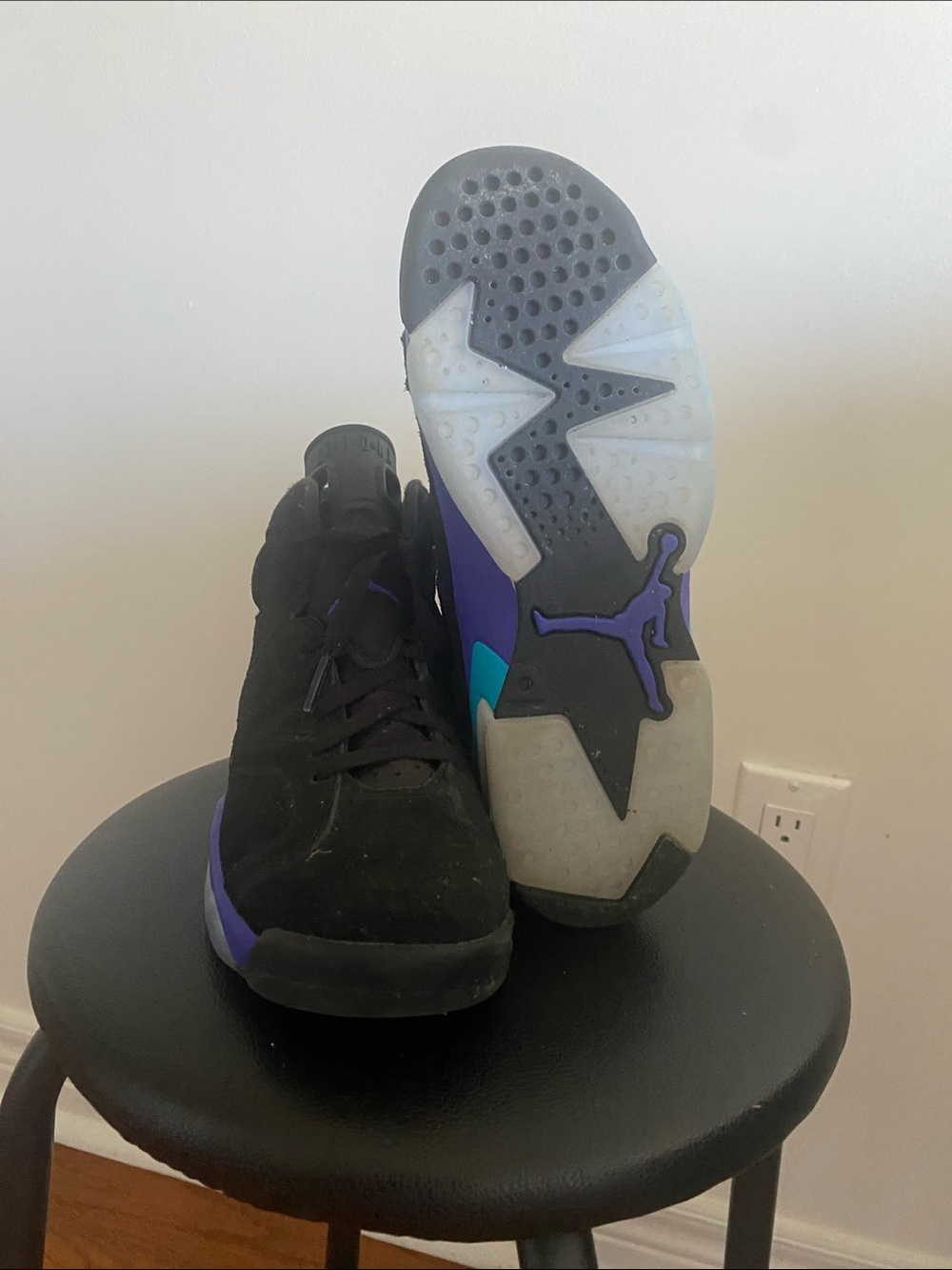 Jordan Kids Black and Purple High-Top Sneakers with Teal Accent